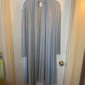 Long gray open cardigan